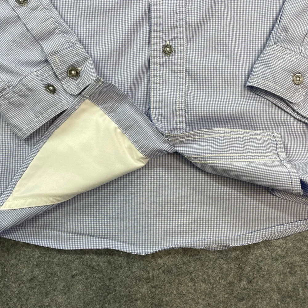 Orvis Mens Shirt L Blue Gingham Long Sleeve Active Fit Flat Front Fishing Hemp - Picture 7 of 16